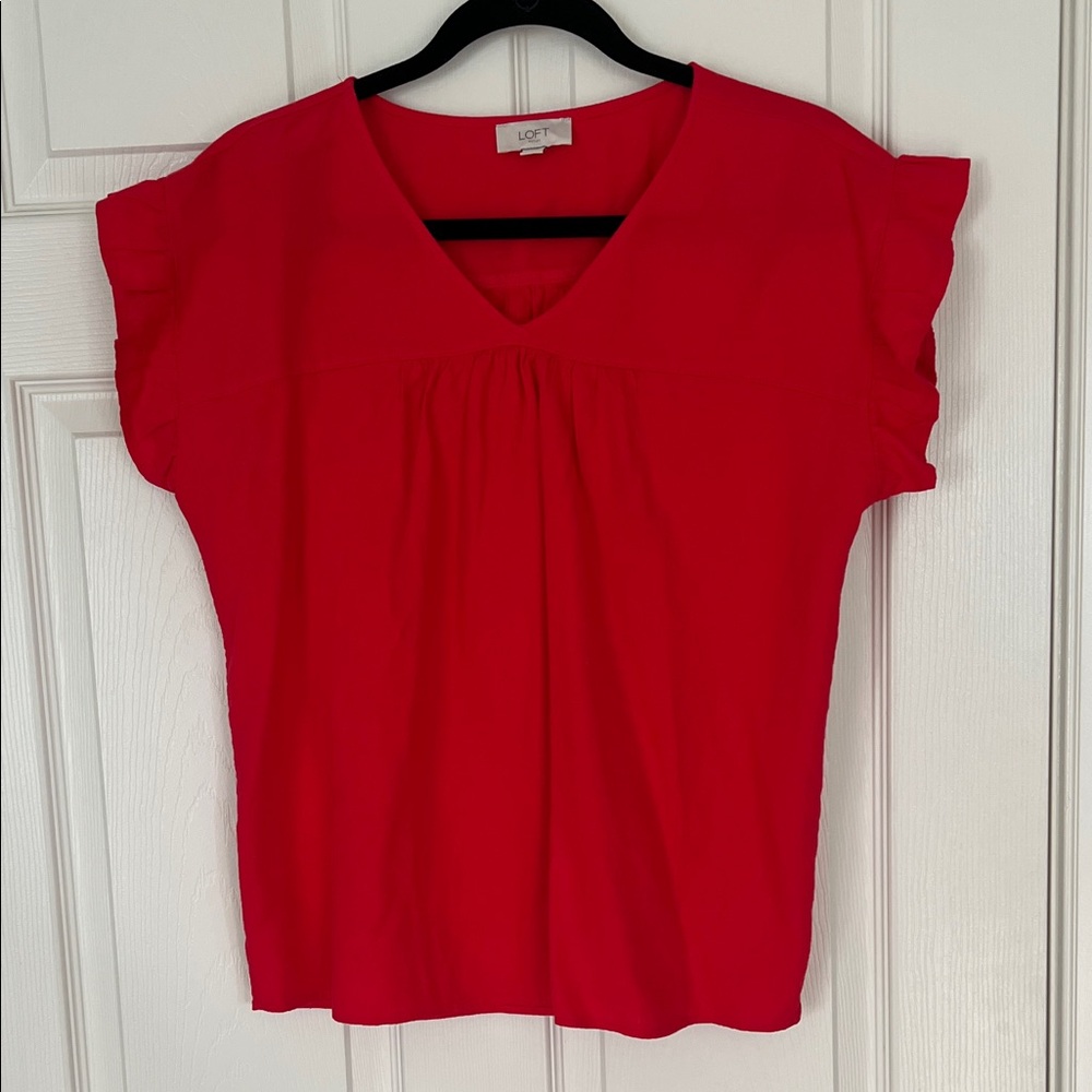 LOFT Women's Bright Red Flutter Sleeve Blouse